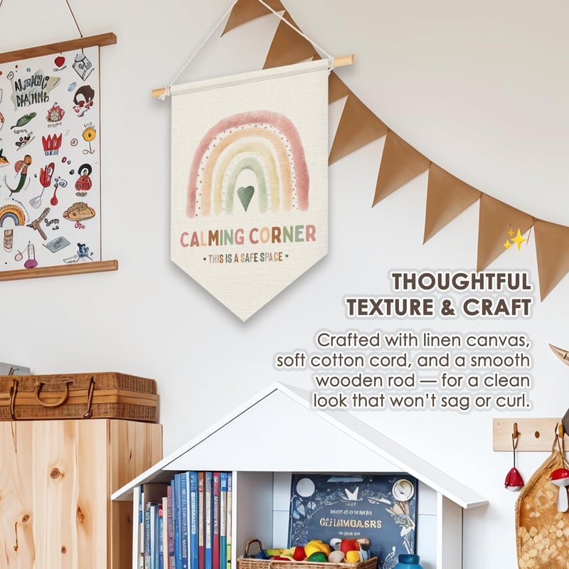 Wheatwin Boho Rainbow Classsroom Calming Corner Poster, Safe Space Sign Wall Hanging Pennant Flag Banner, Boho Mental Health Wall Decor for Therapy Counselor Office Classroom 15x11 Inch - Image 5